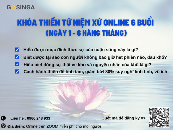 Khoá thiền Tứ Niệm Xứ online 6 buổi